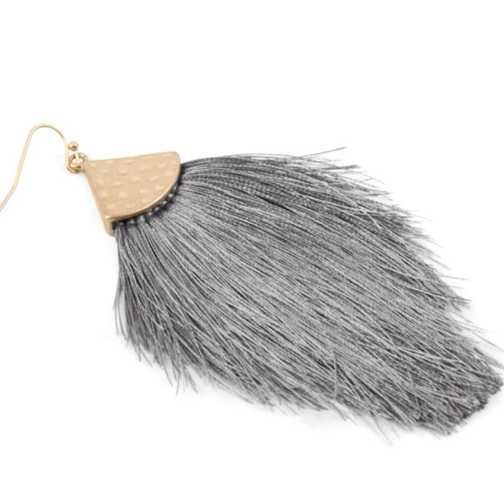Bohemian Thread Tassel Drop Earrings Gray - Picture 3 of 3